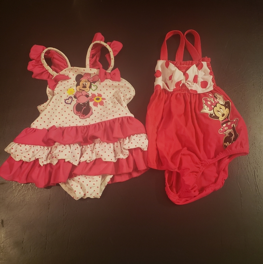 Two Disney Minnie Mouse Baby Girl Swimsuits